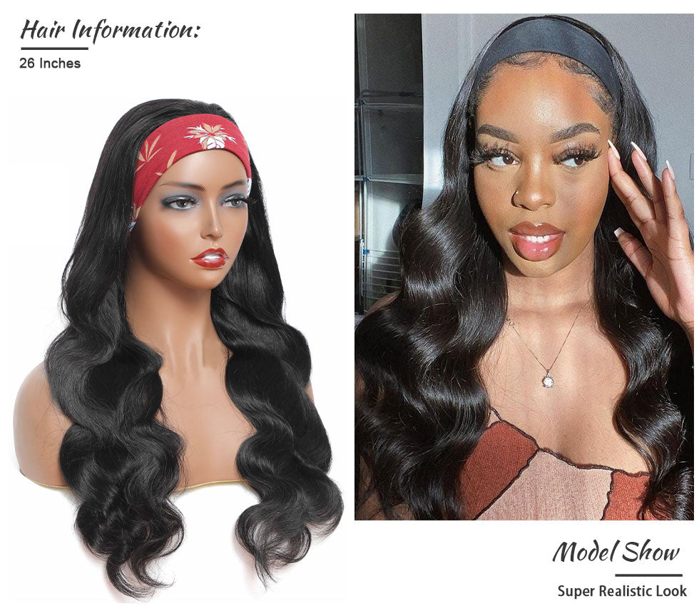 Headband Wig Human Hair Wig 180% Density Remy Brazilian -Glueless