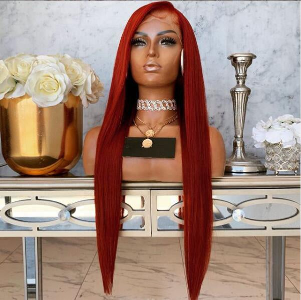 Red Color Virgin Hair Transparent Lace Front Wig With Baby Hair, Full Lace Human Hair Wigs