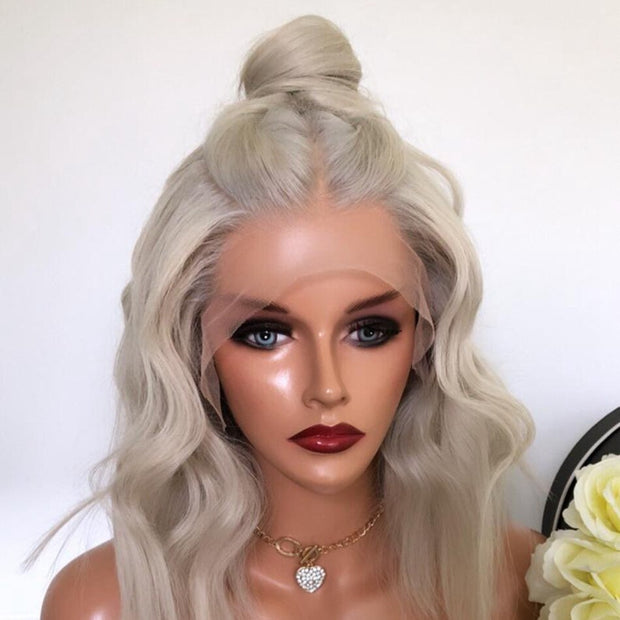 13x6 Lace Platinum Blonde Wavy Human Hair Transparent Lace Front Wigs