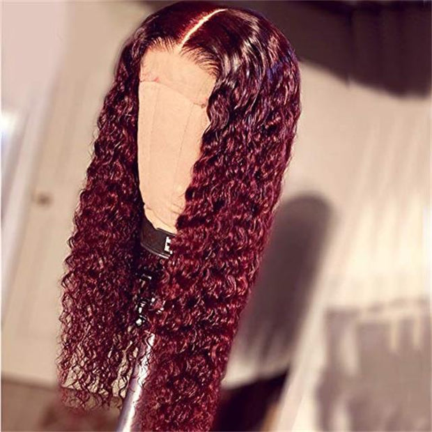 Burgundy Wigs Deep Curly 4X4 Lace Closure Wig 150% Density