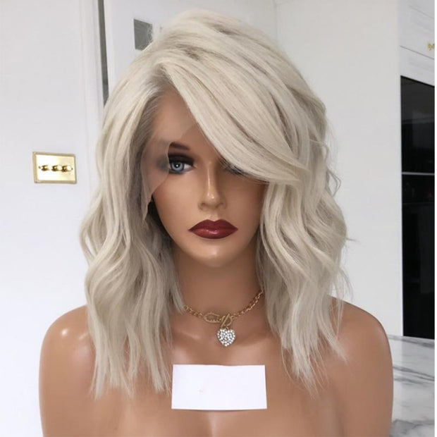 13x6 Lace Platinum Blonde Wavy Human Hair Transparent Lace Front Wigs