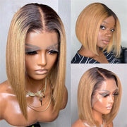 Ombre Blonde Raw Virgin Brazilian Bob Lace Frontal Human Hair Wig