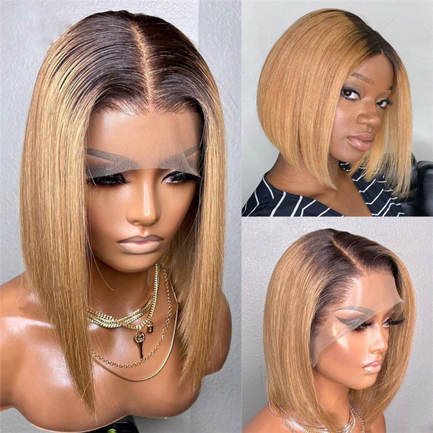 Ombre Blonde Raw Virgin Brazilian Bob Lace Frontal Human Hair Wig