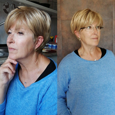 Short Ombre Blonde Synthetic Natural Wave Wigs Heat Resistant