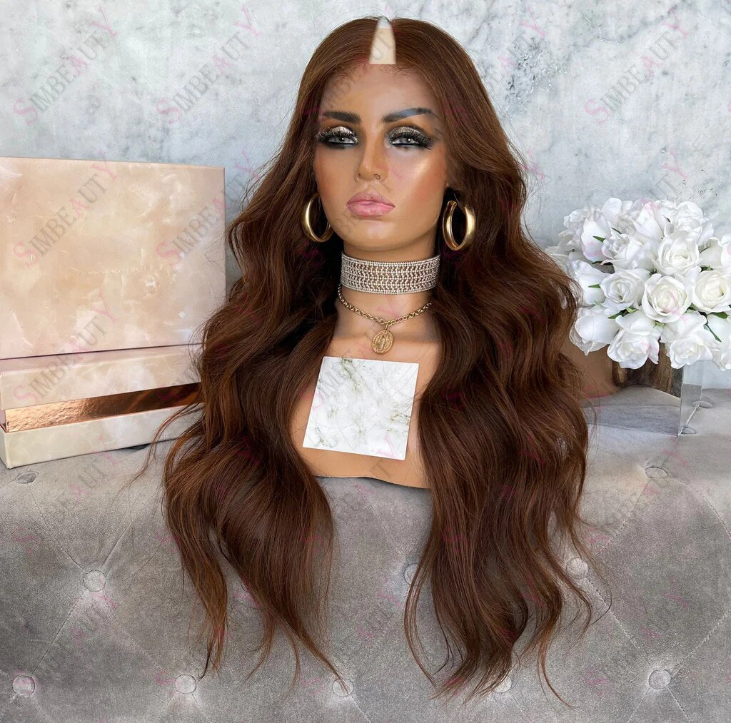 Straight Wavy Highlights Honey Blonde 1X4 V Part Wigs 100% Human Hair