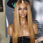 Straight Wavy Highlights Honey Blonde 1X4 V Part Wigs 100% Human Hair
