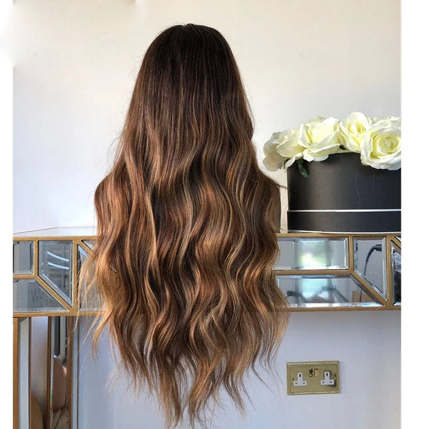 Highlight Chestnut Blonde Body Wave U-Part Wig Remy 100% Human Hair Loose Wavy