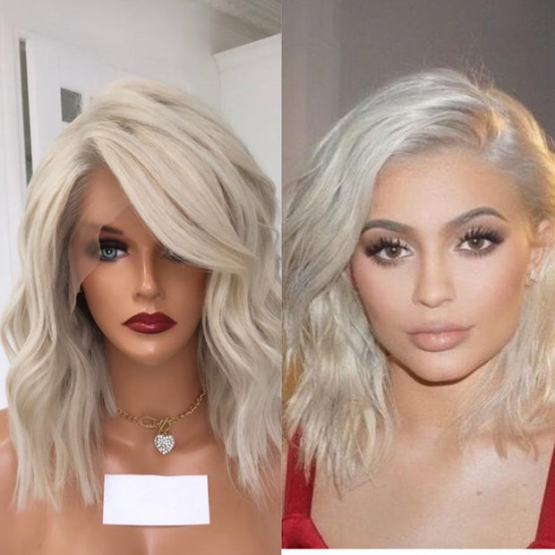 13x6 Lace Platinum Blonde Wavy Human Hair Transparent Lace Front Wigs