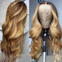Thumbnail for Highlight Honey Golden Blonde Loose Wave V Part Wigs Wavy 100% Human Hair Wig Glueless