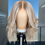 13x6 Lace Platinum Blonde Wavy Human Hair Transparent Lace Front Wigs