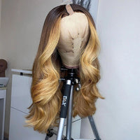 Thumbnail for Highlight Honey Golden Blonde Loose Wave V Part Wigs Wavy 100% Human Hair Wig Glueless