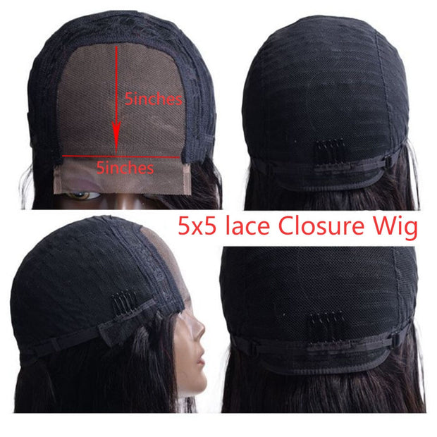 Side Heavy Bangs Light Brown 5x5 Lace Closure Human Hair Wigs - Glueless Pre Plucked 360 Lace Frontal Fringe Wigs Remy