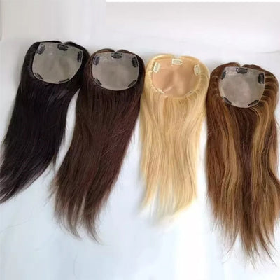 15x16cm Hand Tied Silk Base Remy Clip In Human Hair Wig Topper with Thinning Russian Human Hair Extensions
