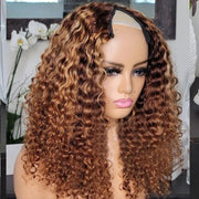 Highlight Honey Blonde Deep Curly 1X4 U Part Wigs -100% Human Hair Wig Brazilian