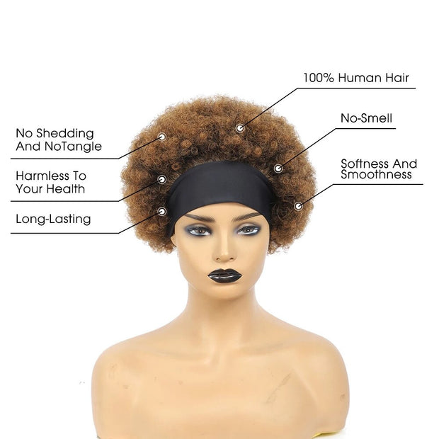 Afro Puff Curly Wig Headband Brazilian Human Hair