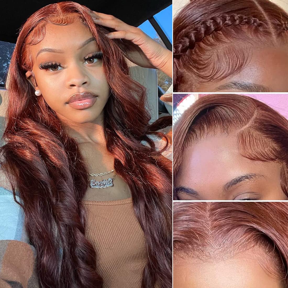 13x4 Reddish Brown Body Wave Lace Frontal Human Hair Wig