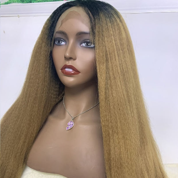 Kinky Straight Lace Front  Synthetic Hair Wigs Middle Part Lace Frontal Wigs Full Hair For Fashion 18-28 inches Fiber Hair Wig