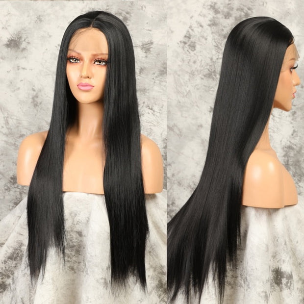 Kinky Straight Lace Front  Synthetic Hair Wigs Middle Part Lace Frontal Wigs Full Hair For Fashion 18-28 inches Fiber Hair Wig