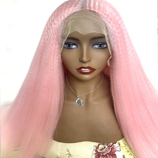 Kinky Straight Lace Front  Synthetic Hair Wigs Middle Part Lace Frontal Wigs Full Hair For Fashion 18-28 inches Fiber Hair Wig