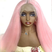 Kinky Straight Lace Front  Synthetic Hair Wigs Middle Part Lace Frontal Wigs Full Hair For Fashion 18-28 inches Fiber Hair Wig