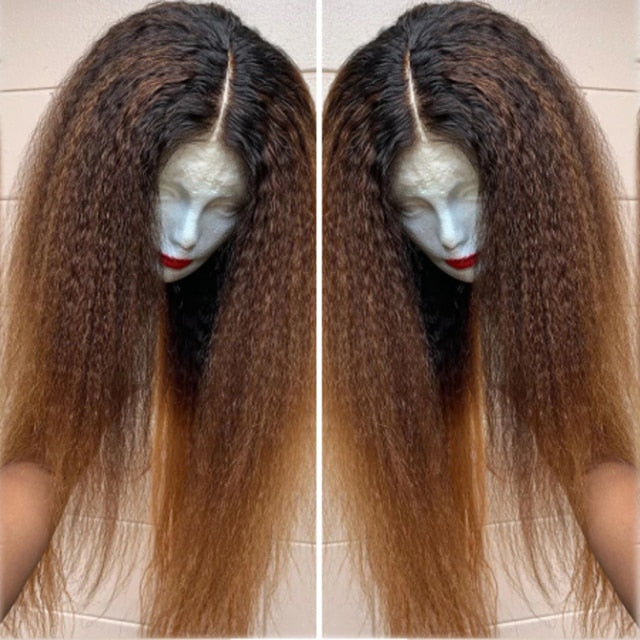 Kinky Straight Lace Front  Synthetic Hair Wigs Middle Part Lace Frontal Wigs Full Hair For Fashion 18-28 inches Fiber Hair Wig