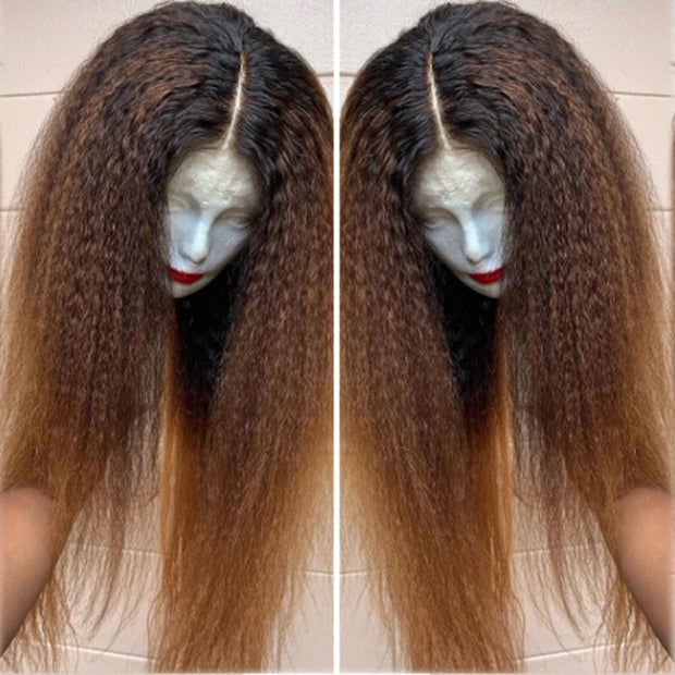 Kinky Straight Lace Front  Synthetic Hair Wigs Middle Part Lace Frontal Wigs Full Hair For Fashion 18-28 inches Fiber Hair Wig