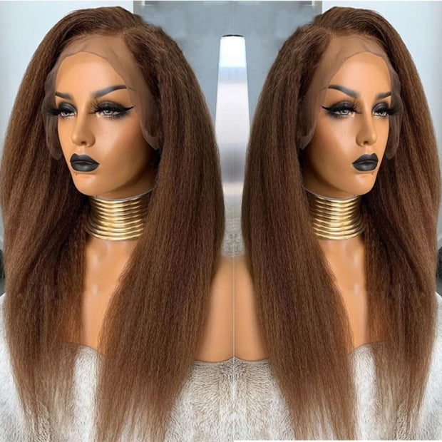 Kinky Straight Lace Front  Synthetic Hair Wigs Middle Part Lace Frontal Wigs Full Hair For Fashion 18-28 inches Fiber Hair Wig