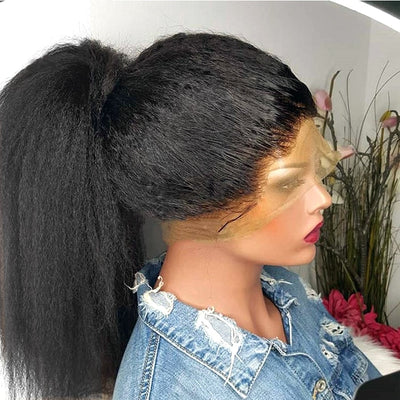 Kinky Straight Lace Front  Synthetic Hair Wigs Middle Part Lace Frontal Wigs Full Hair For Fashion 18-28 inches Fiber Hair Wig